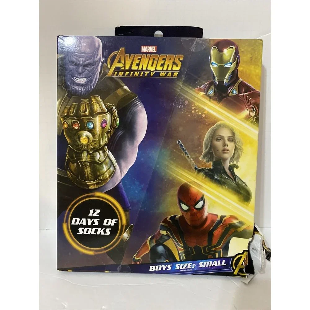 AVENGERS 12 DAYS OF SOCKS Boys Size SMALL Thanos Iron Man Christmas Gift NEW